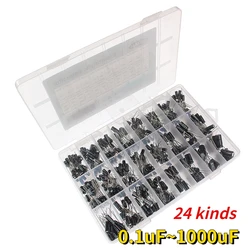 500pcs/box 0.1uF~1000uF Aluminum Electrolytic Capacitors Kit 24 kinds Capacitor Set 10V 16V 25V 50V 1uF 4.7uF 10uF 47uF 100uF