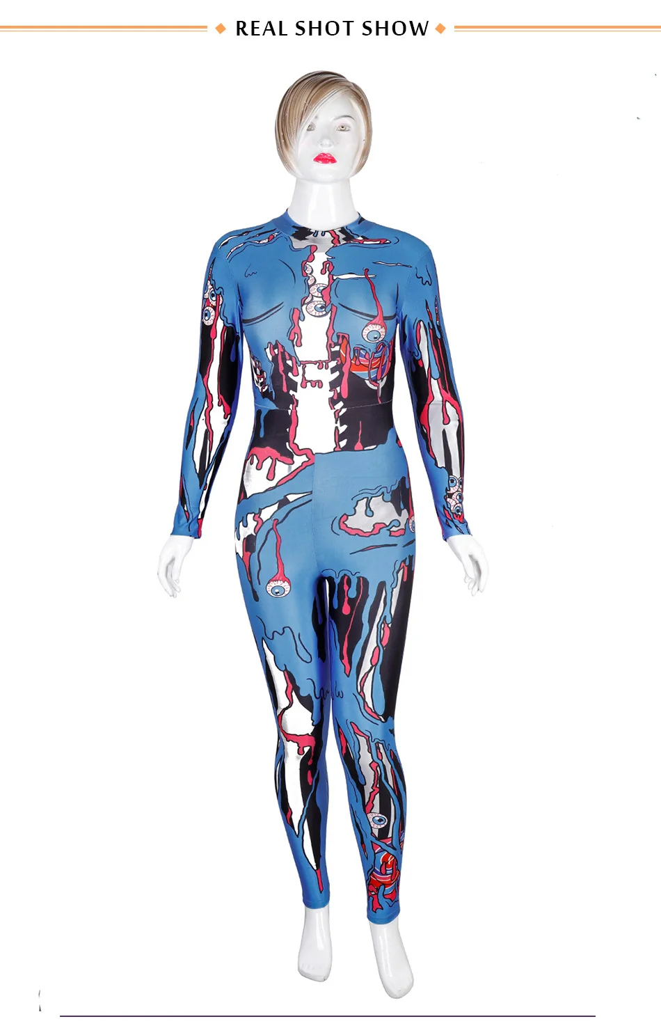 IOOTIANY Spoof Graffiti-Muster 3D-Druck Sexy Damen-Jumpsuit Cosplay Punk Steampunk Kostüme Skinny Fashion Party Bodysuit – Detail 7