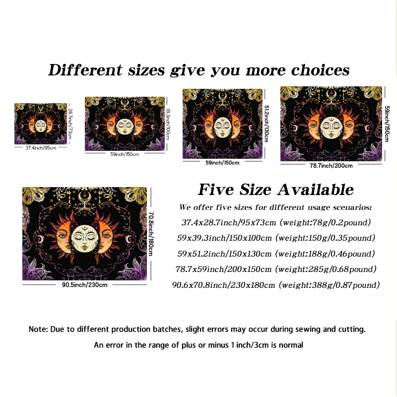1pc Sun, moon, hippie style tapestry, colorful lunar phase tapestry, Bohemian decorative wall hanging for bedroom decoration
