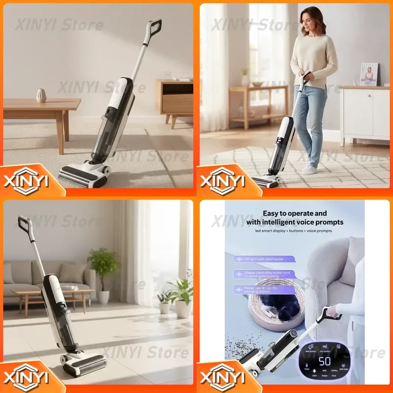 15000Pa BLDC Motor Self-Cleaning Wet Dry Vacuum Cleaner HEPA Filter LED Display Voice Prompt Floor Washer for Home Cleaning