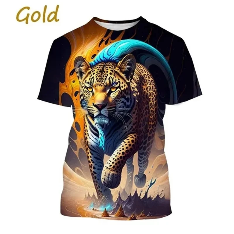 Summer Fashion New Men\'s Printed T-shirt with Animal Tiger Pattern Plus Size Comfortable Casual Round Neck Short Sleeve Top