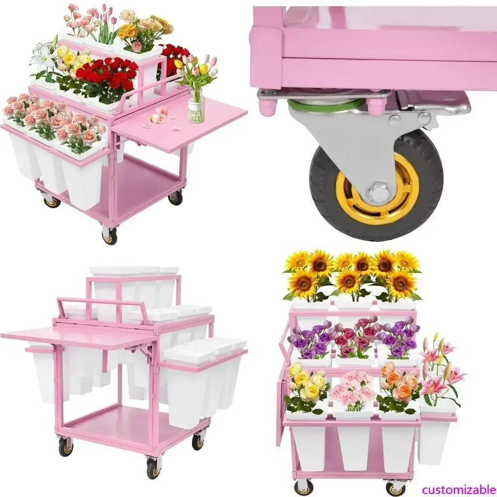 

Хит продаж: розовая металлическая садовая тележка на колесах с 18 ведрами для демонстрации цветов