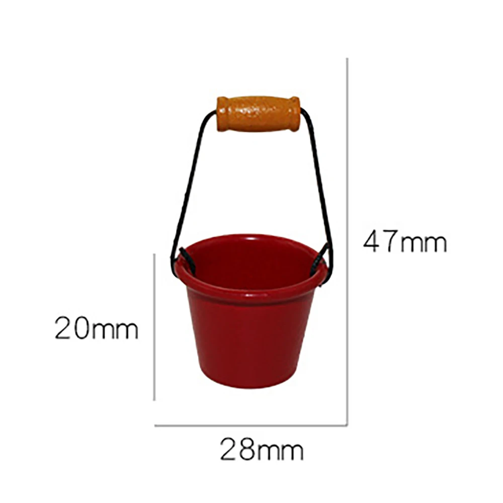 1Pcs 1/12 Dollhouse  Accessories Mini Metal Red Bucket Miniature Pail Model for Doll House Decoration ob11 bjd
