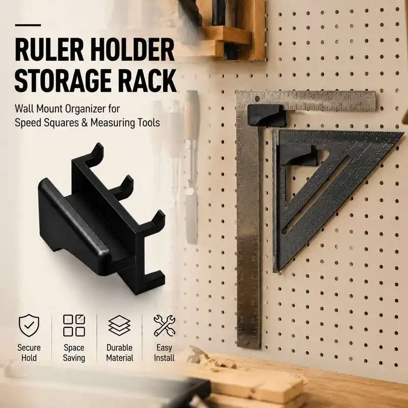 Workshop Wall Hanging Right Angle Square Holder Space Saving Carpentry Measuring Ruler Storage Rack