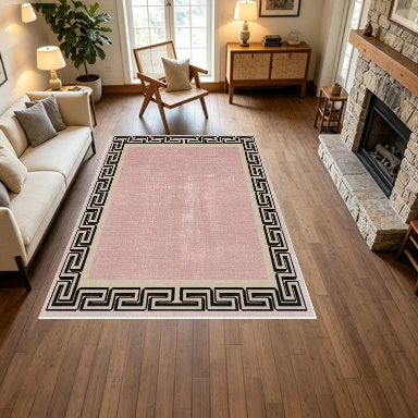 Modern Greek Key Pattern Border Carpet, Simple Solid Color Carpet, Suitable for Living Room, Bedroom, Home Decoration