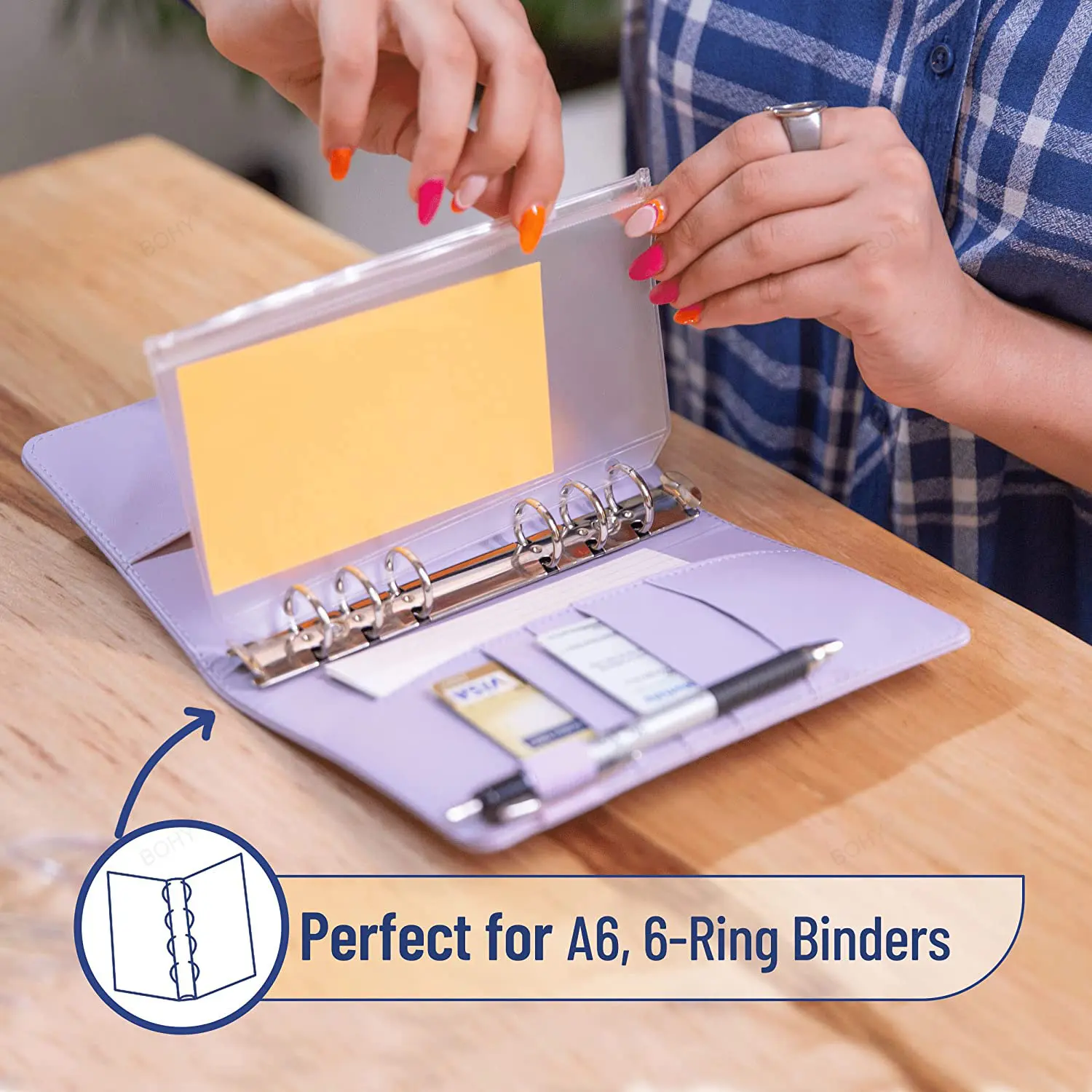 6 Pack Clear Zipper Pouches for A5 A6 A7 Binders - 6 Holes Binder Inserts Cash Envelopes - Document Protection Pouches