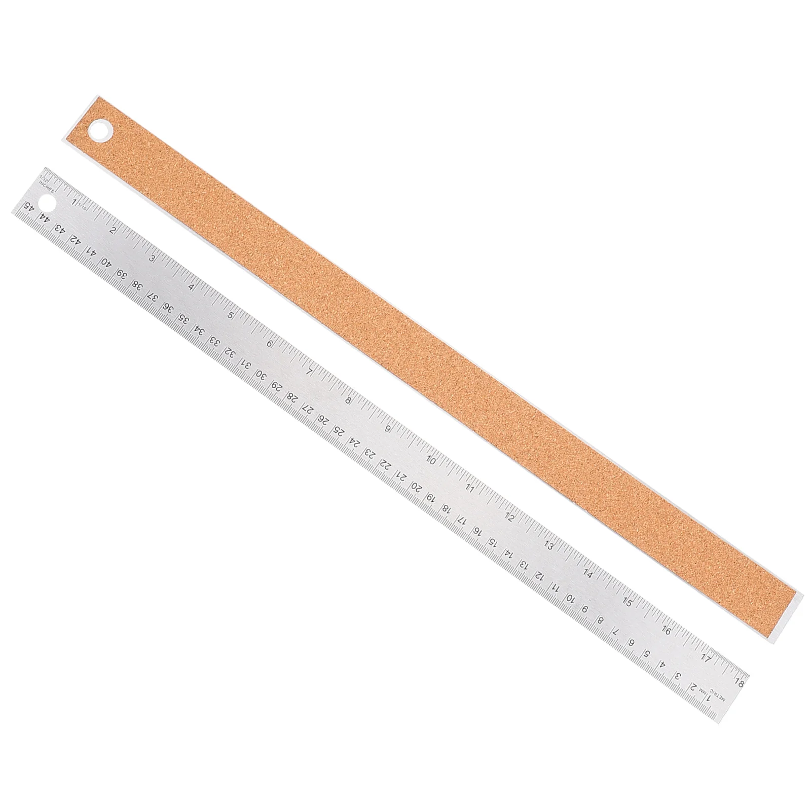 2 Pcs Cork Stainless Steel Ruler Measuring Tool Non-slip Drawing Backing Wooden with Rulers Rust-proof Engineer