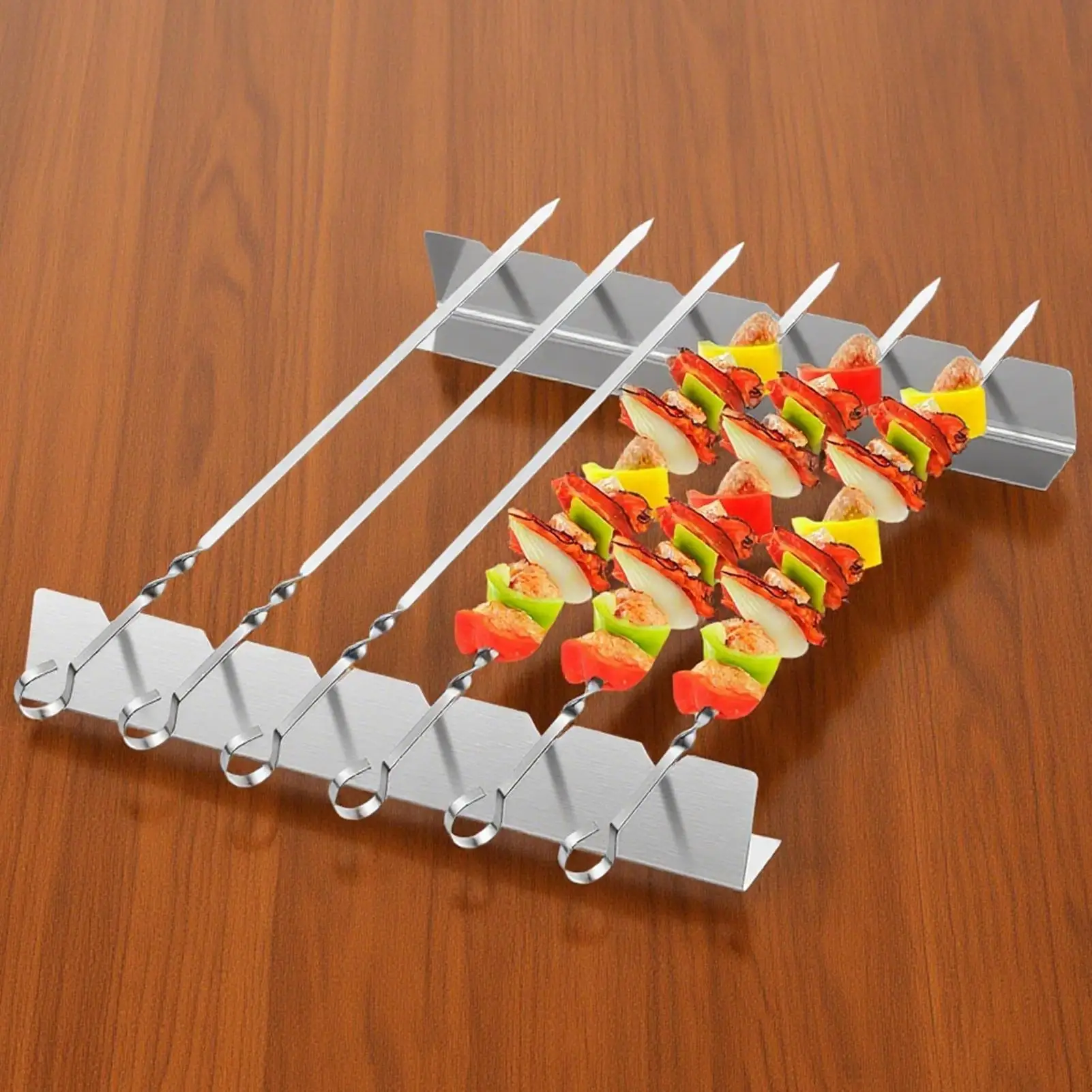 BBQ Skewers Rack 2-Piece Stainless Steel BBQ Skewer Rack Heat-Resistant Barbecue Stand Grilling Tools for Meat Vegetable Kitchen