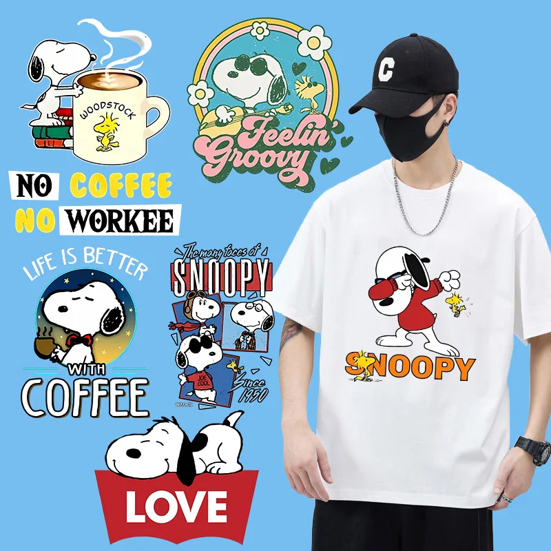 Snoopys Women Man Clothes Ironing Patches Cartoon Dog Heat Transfer Sticker Anime Kid T Shirt DIY Decoration Applique Gifts