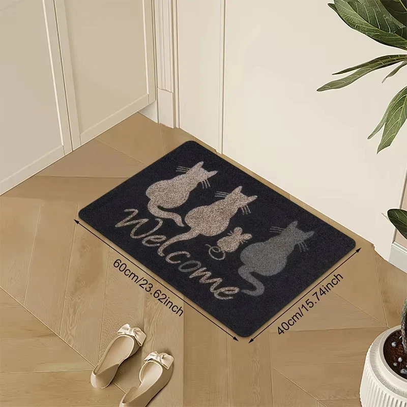 VIKAMA Welcome Cat Mouse Print Entryway Doormat Non-Slip Washable Dirt Trapper Stain Resistant Floor Mat for Cat Lovers