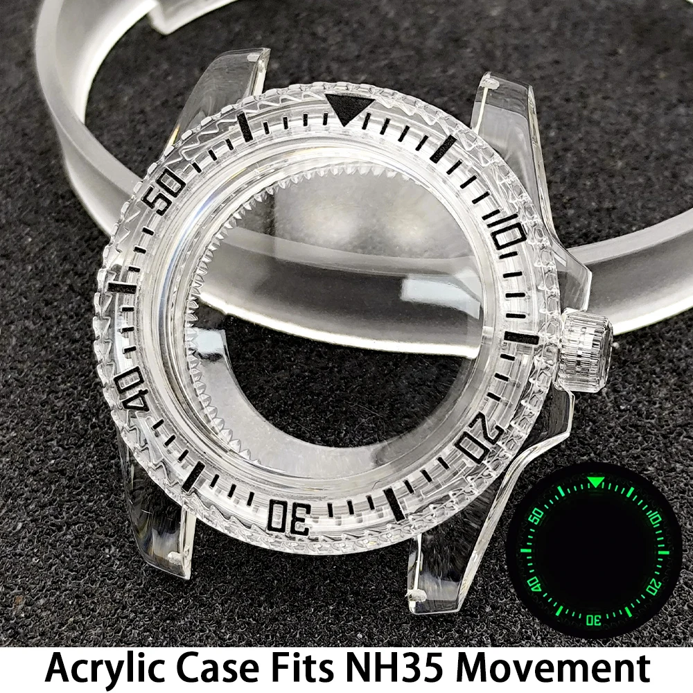 High Quality 40.5MM Watch Case Fits NH35 NH36 Movement Fit 28.5-29mm Dial Wrist Watch Accessories Parts Green Luminous