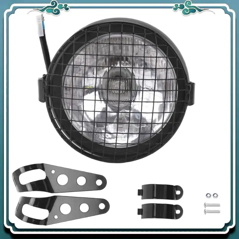 

ABTU-Retro Vintage Motorcycle Universal Side Mount 35W 6.5 Inch Transparent Headlight Cafe Racer With Grille + Bracket Kit