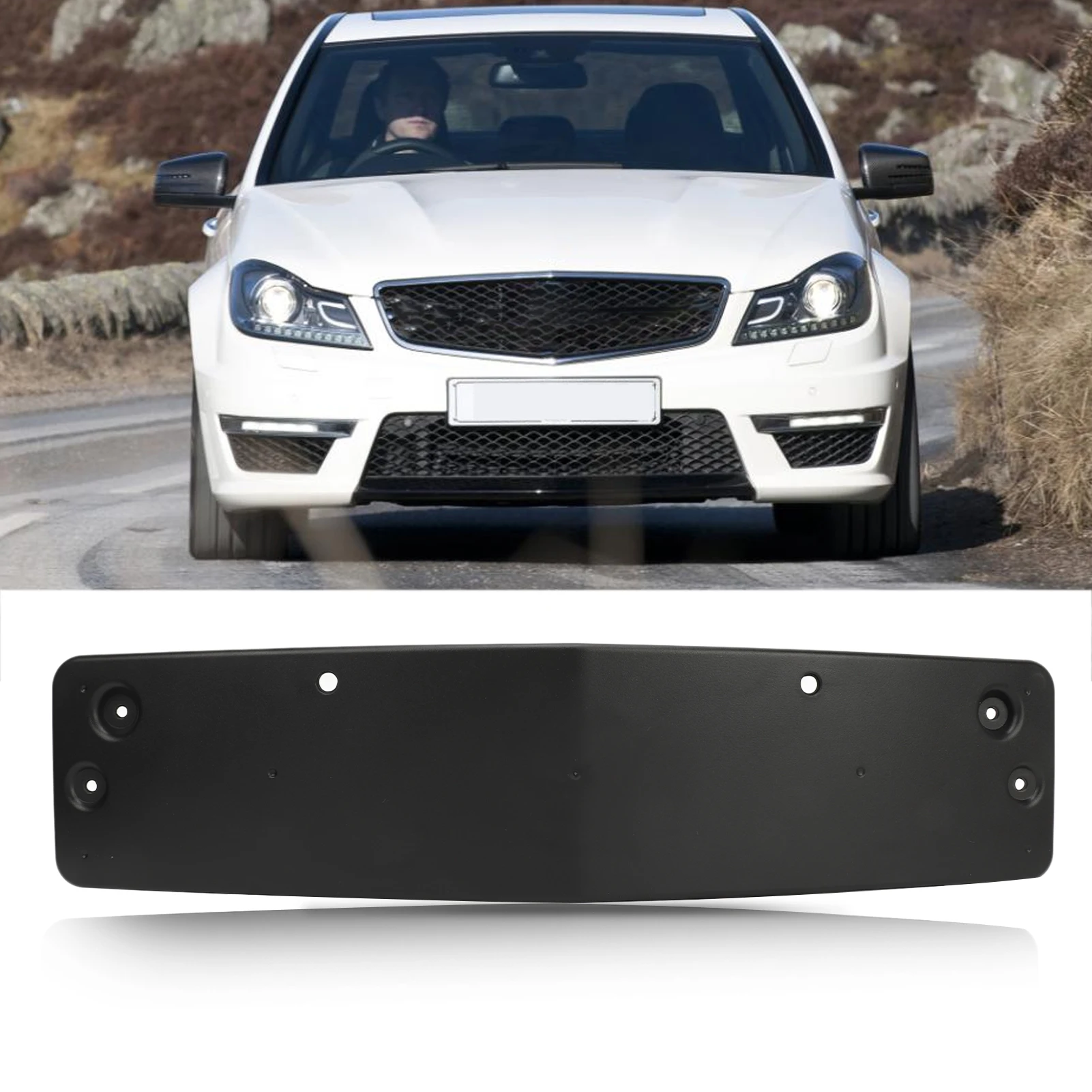 

License Plate Bracket Front Bumper License Plate Holder 204 880 13 44 Replacement for C‑Class W204 AMG C63 2011 to 2014