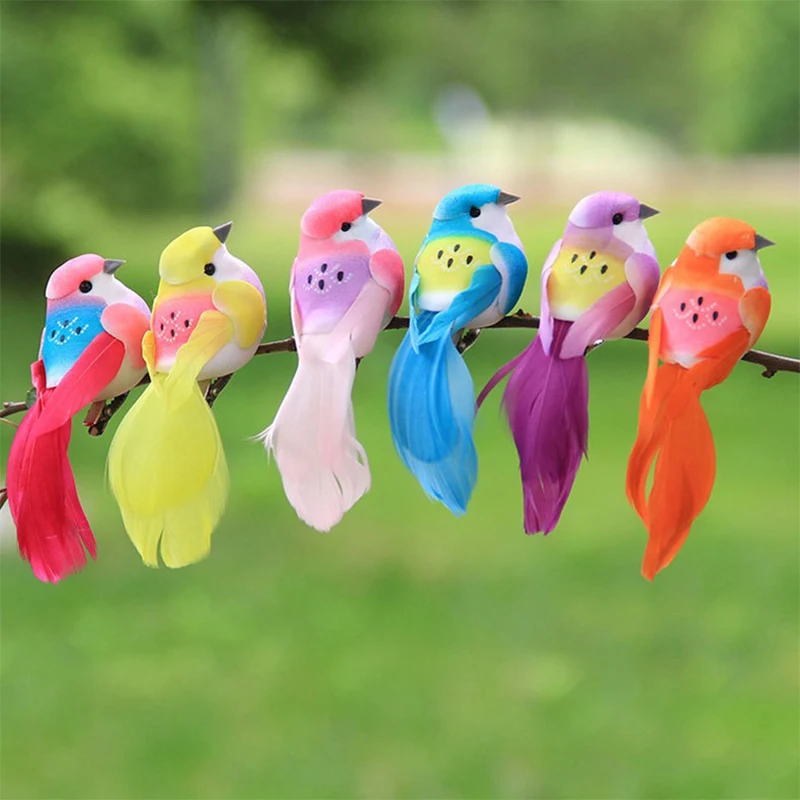 Juego de plumas de espuma Artificial para decoración del hogar, plumas de colores para pájaros, decoración de boda, 6 unidades