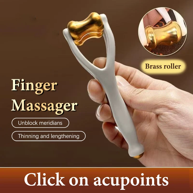 【L】Finger Massage Dual-Row Roller Brass Roller Design Easy Use Relieve Finger Fatigue Promote Blood Portable Finger Massage Tool