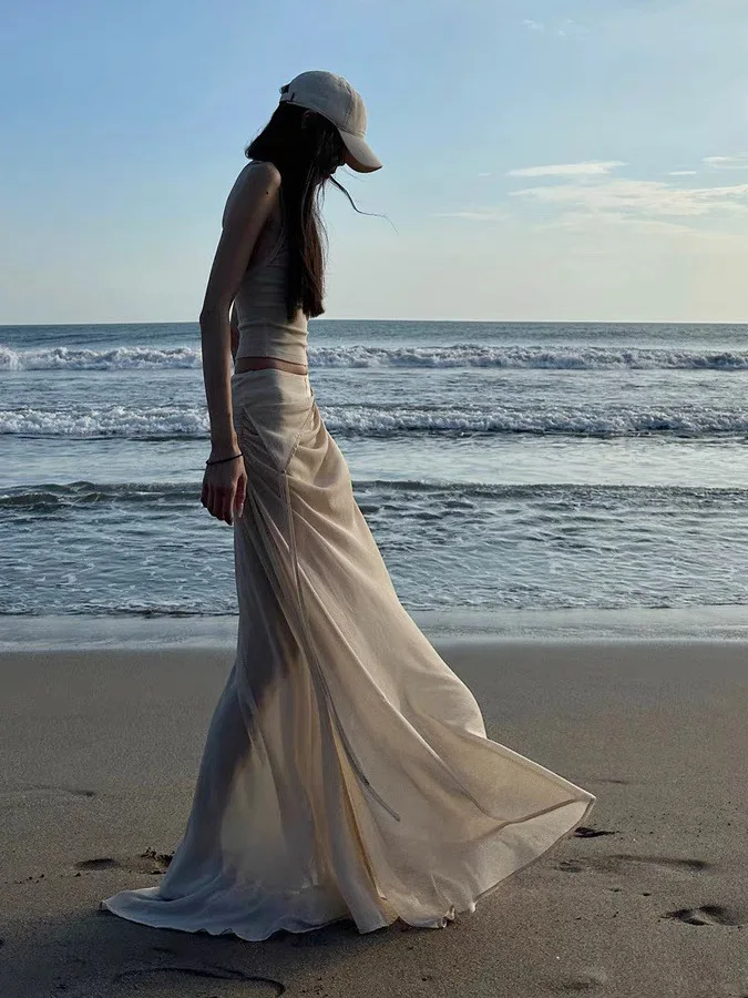 

Summer New Sle Sexy Girl Vaion Theme i Color U-Ne Hanging Ne Vest Strap Long Dr Women's Faion Casual Sport Set