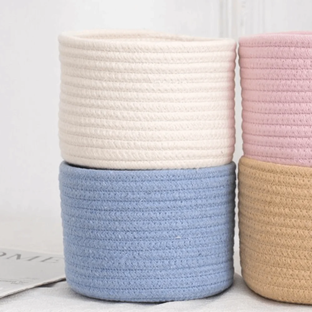 Cosmetics Basket Cotton Rope Storage Basket Minimalism Handmade Woven Storage Basket Nordic Style Desktop Organizer Stationery
