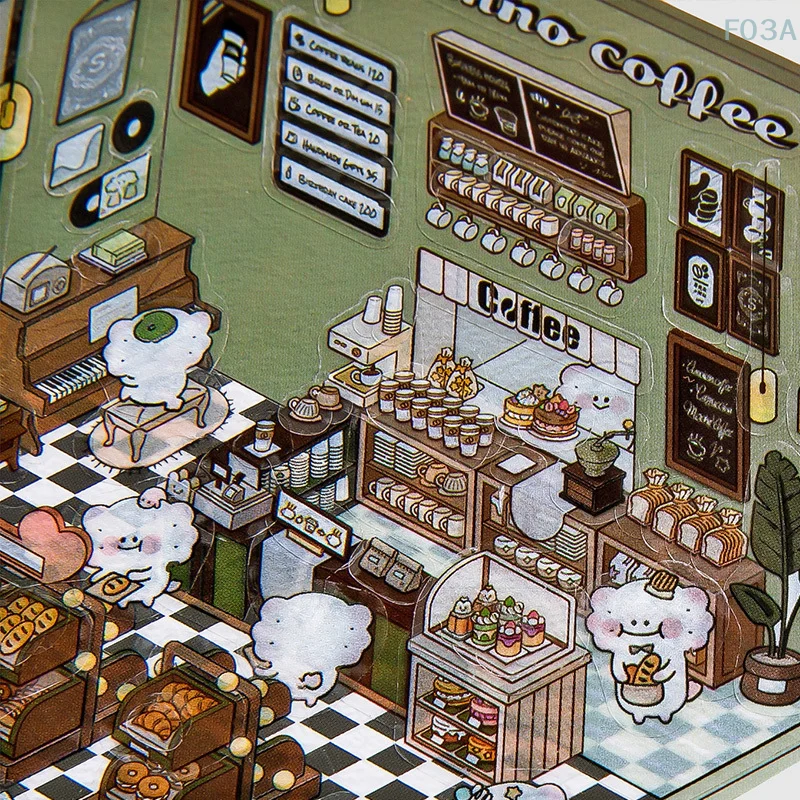 1Set DIY Cabin Scene Stacking Pasting Hand Account Sticker Multi-functional Coffee Bar Supermarket Restaurant Bookstore Stickers