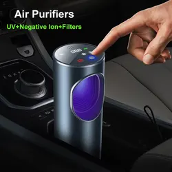 Negative Ion Air Purifier Vehicle Odor Removal UV sterilization PM2.5 Air Quality Monitoring Hepa Filter Smoke Cleaner for Cars