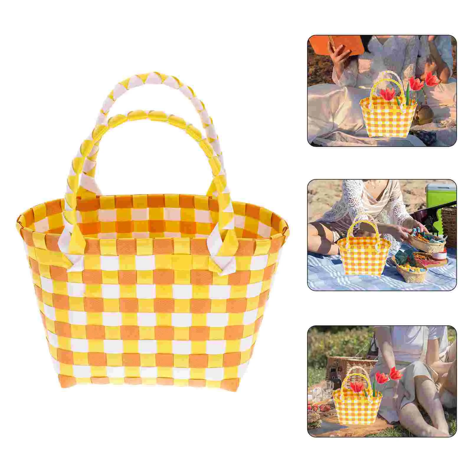 

Candy Woven Hand Basket Travel Wallet Laundry with Lid Pvc Seagrass Baskets Rustic Picnic