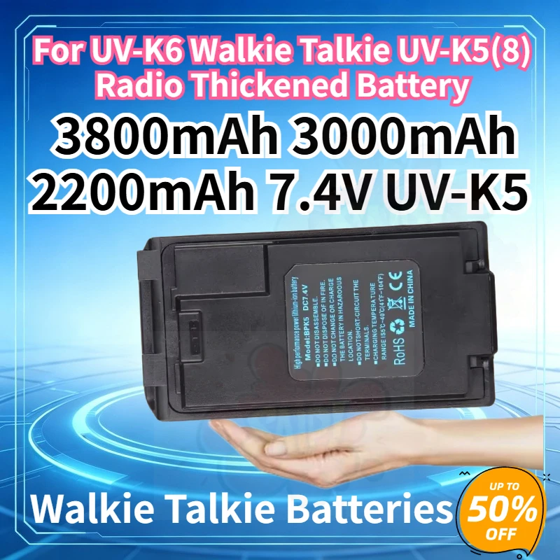 

New Type-C Charger 3800mAh 3000mAh 2200mAh 7.4V UV-K5 Li-ion Battery for UV-K6 Walkie Talkie UV-K5(8) Radio Thickened Battery