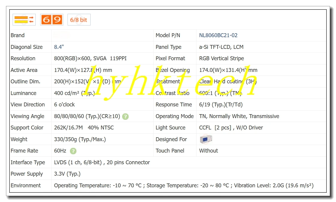 Original NL8060BC21-02 8.4 นิ้ว LCD อุตสาหกรรม ทดสอบการทํางานก่อนจัดส่ง