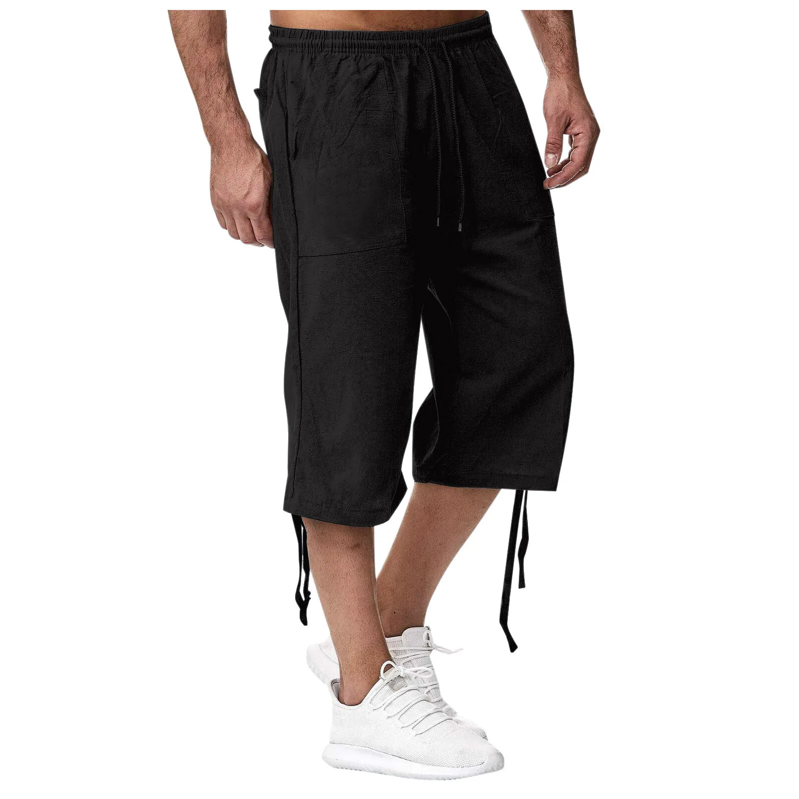 Men's casual cropped pants are made of cotton and linen, versatile and fashionable