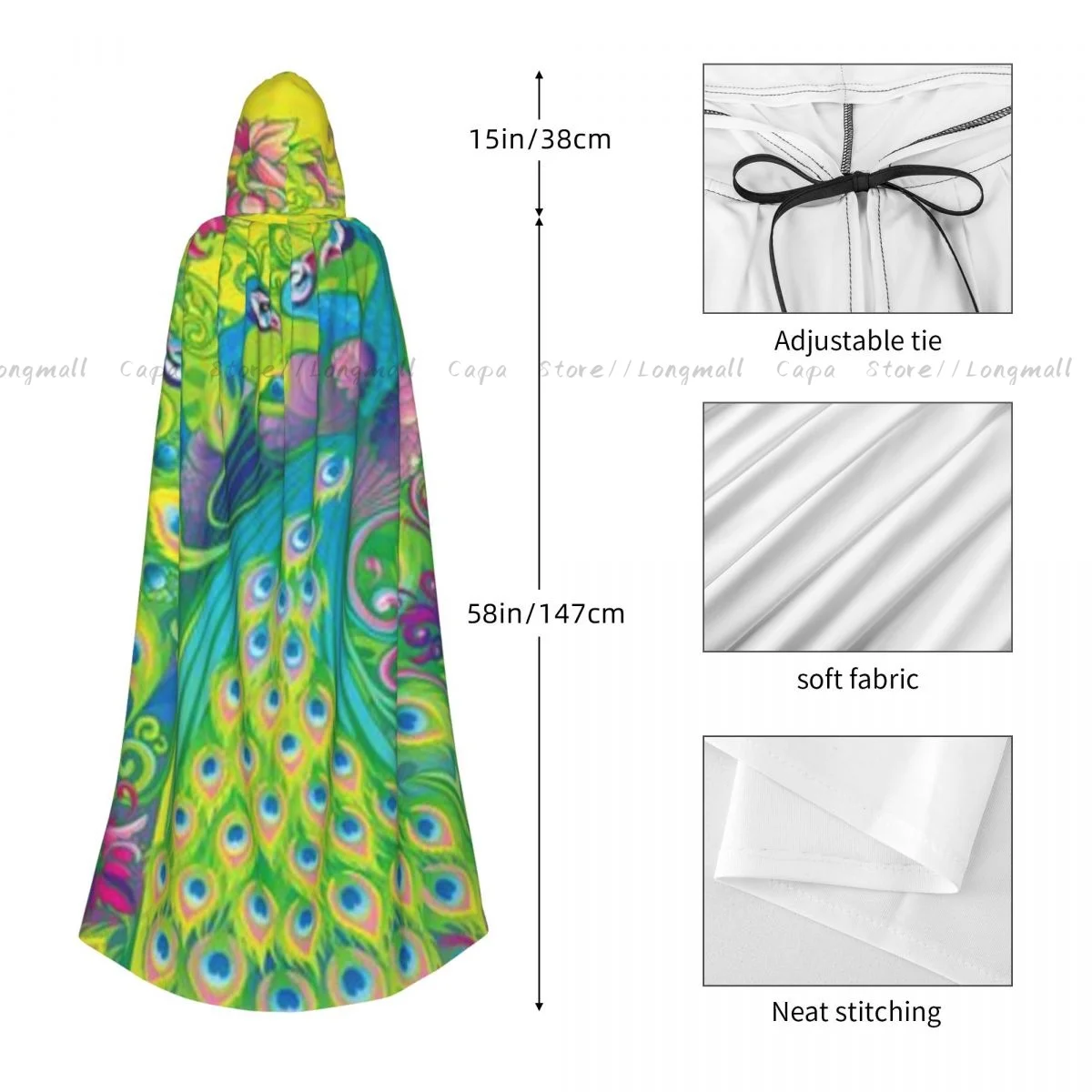 Adult Vampire Cape Hooded Robe Peacocks In The Garden Halloween Cloak Full Length Cosplay