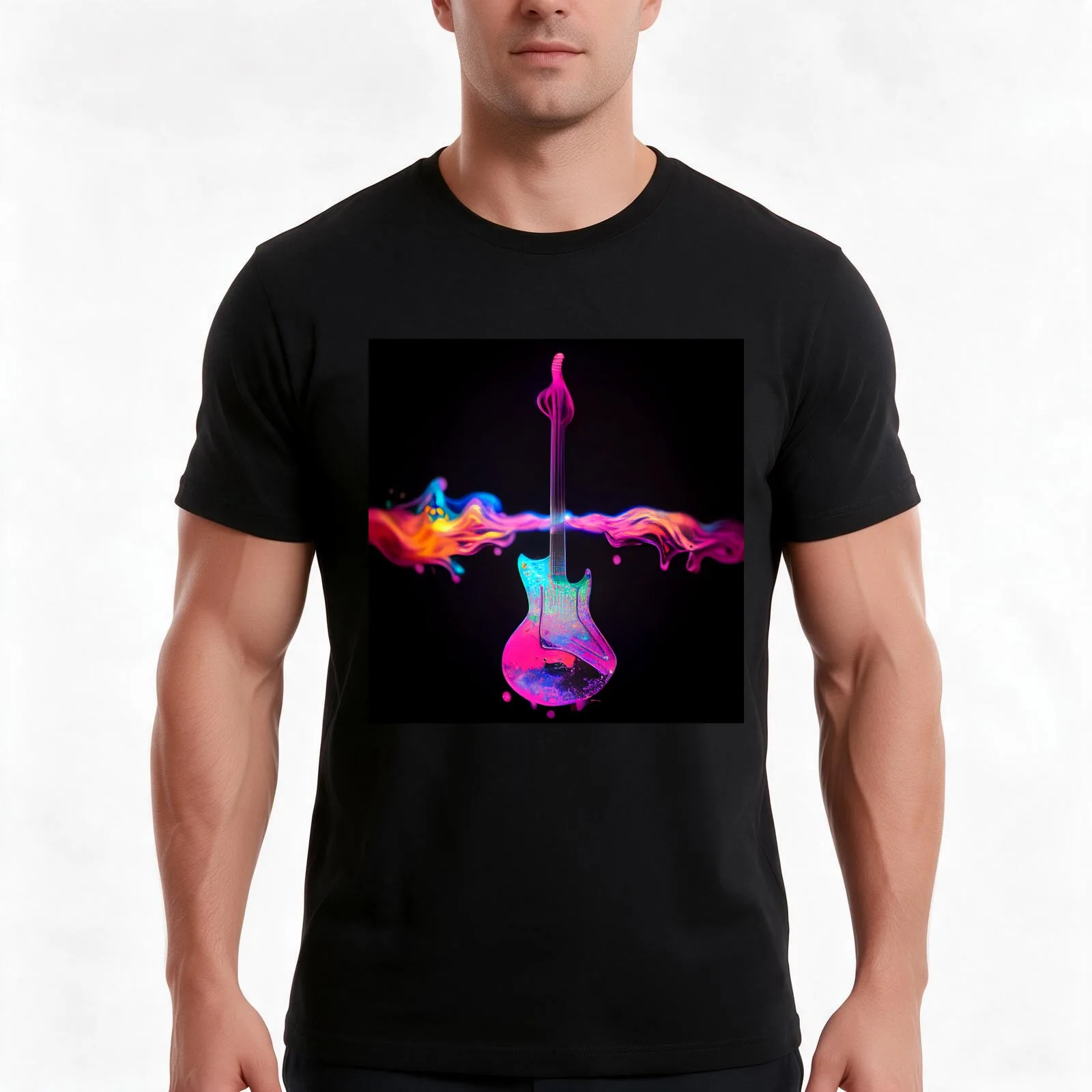 Radioactive Guitar on Colors T-Shirt, Summer Casual Cotton Tee, Oversized Streetwear Tops, Vintage Graphic Print, 100% Cotton