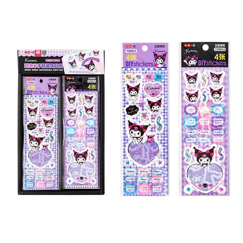 Cartoon Sanrio Briefpapier Aufkleber Pack 24 stücke Kawaii Hand Konto Aufkleber dekorative Kuromi Schule liefert stationären Aufkleber