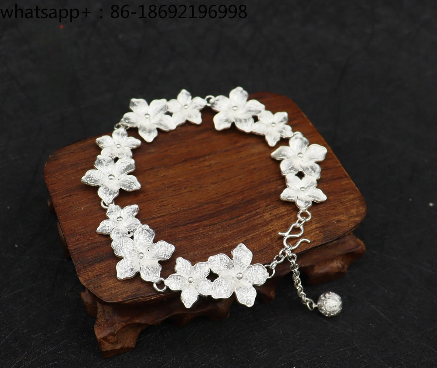 999 Sterling Silver Plane Flower Bracelet Women's Handmade Silk Foot Silver Exquisite Intangible Cultural Heritage