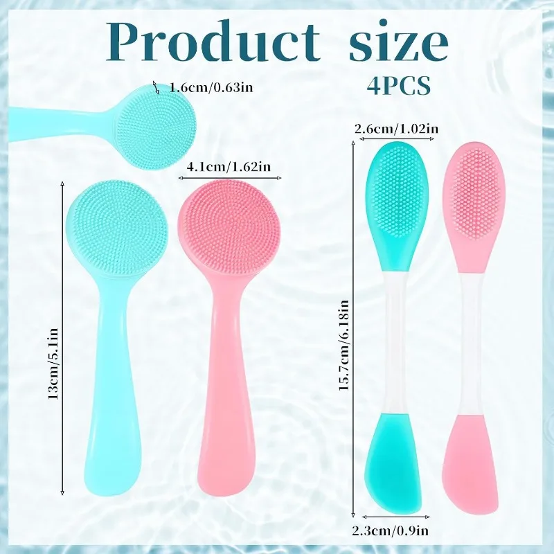 4 Pack Silicone Facial Cleansing Brush Manual Faces Scrub Brushes 2 in 1 Silicone Face Mask Brush & Face Scrubber Skin Friendly Soft Bristles for Blackheads Makeup Residues Removal