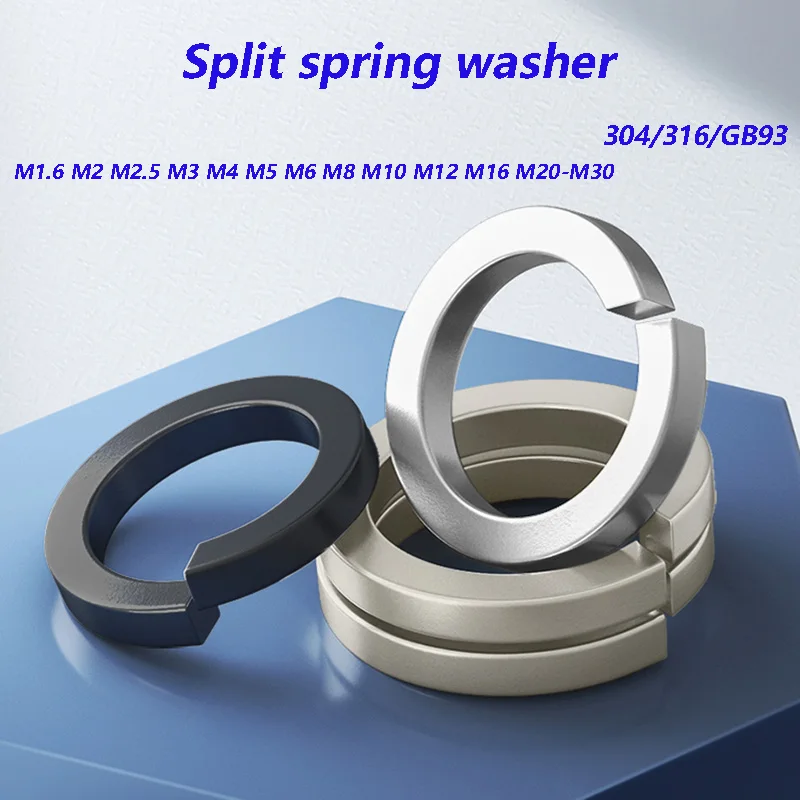 304/316 Stainless Steel Split Spring Lock Washer locking Elastic Gasket M1.6 M2 M2.5 M3 M4 M5 M6 M8 M10 M12 M16 M20-M30 GB93