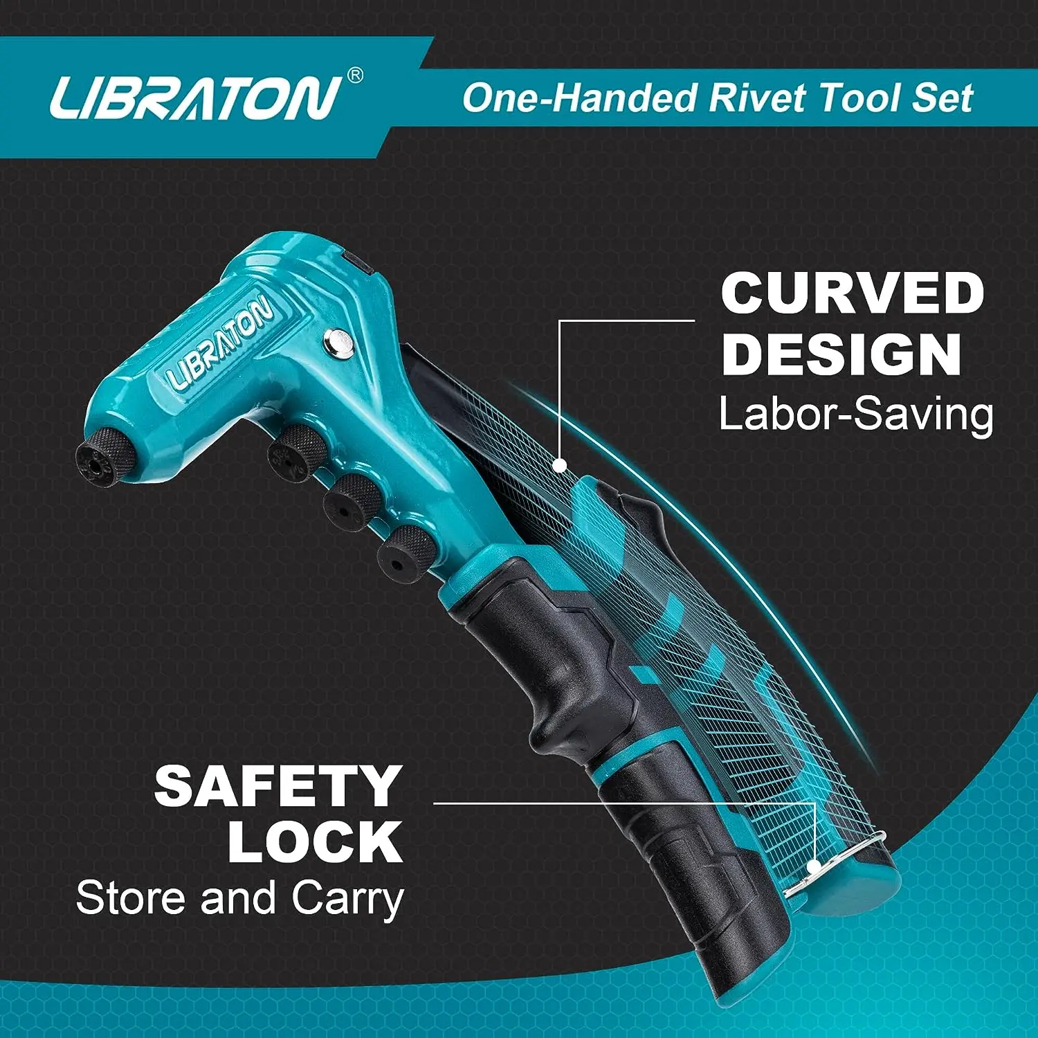 Libraton Rivet Gun Kit for Metalworking, One-Handed Professional Hand Riveter, Manual Riveting Tool with 200 Rivets for Metal