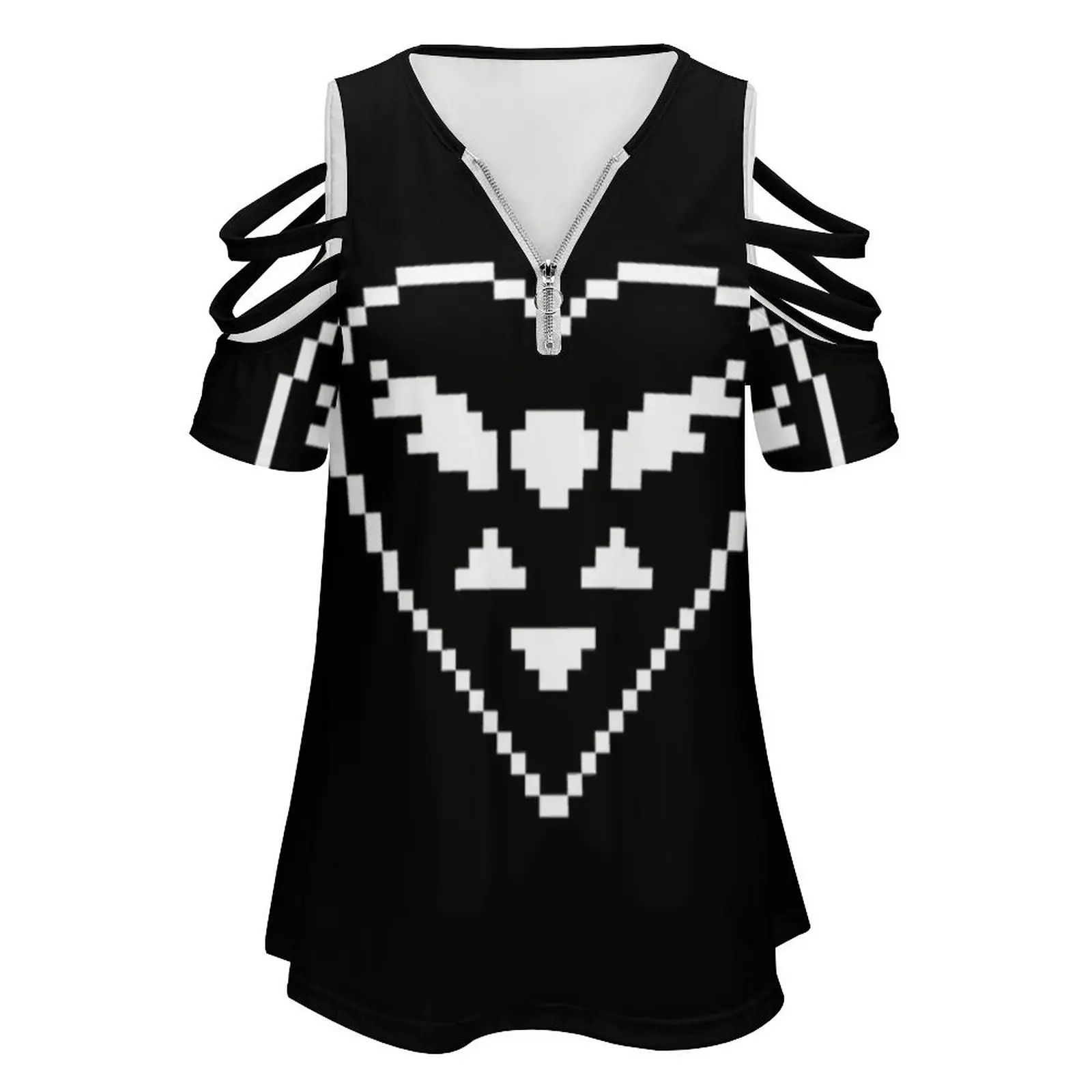 Deltarune Logo New Fashion Zip Off Shoulder Top Short-Sleeve Women Shirt Deltarune C Round Undertale Undertale 2 Sans Deltarune