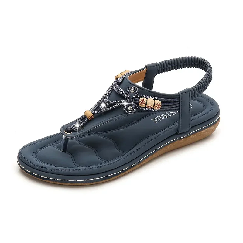 Flip-Flop Damenschuhe Bohemia Chauss ure Femme Sommer Damen flache Sandalen 2024 Casual Bead Slip auf Sandal ias schwarz