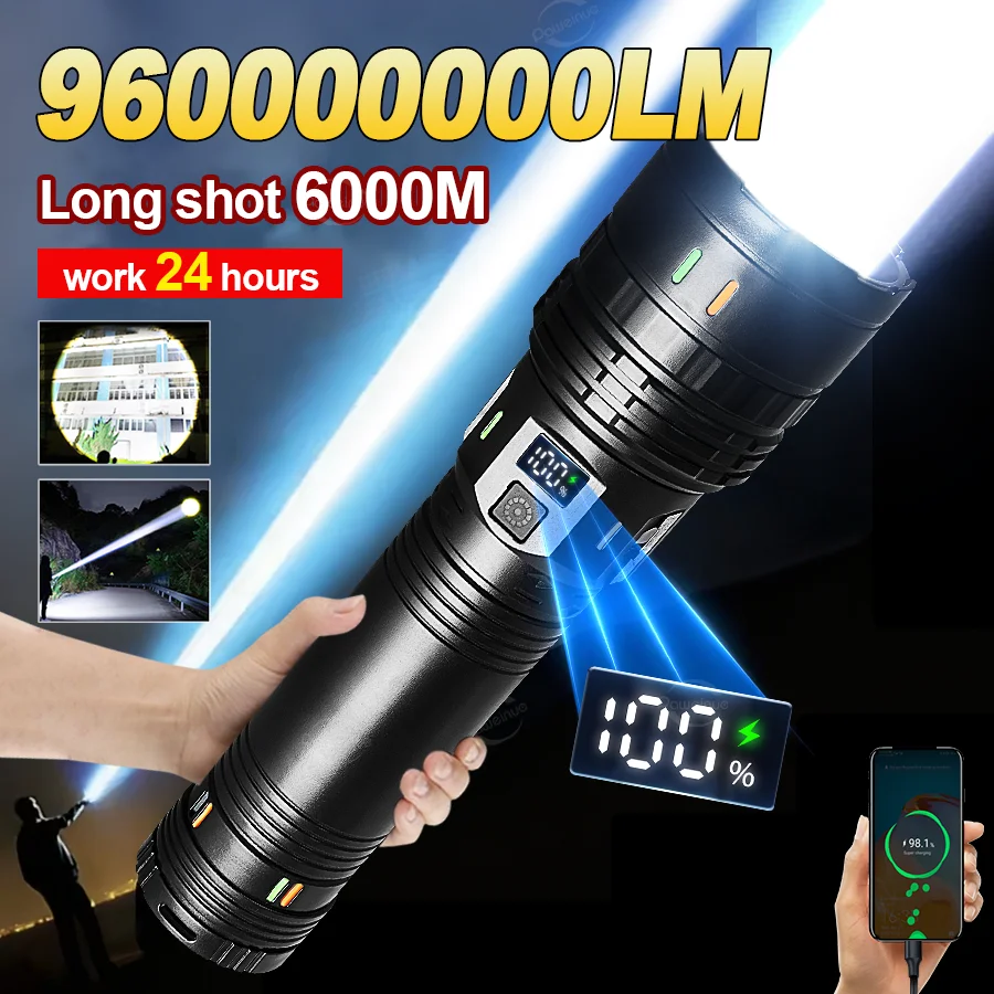 

2025 белый лазер, самые мощные фонарики, супер яркий, высокая мощность, перезаряжаемый светодиодный фонарь для кемпинга, рыбалки, фонарик дальнего действия