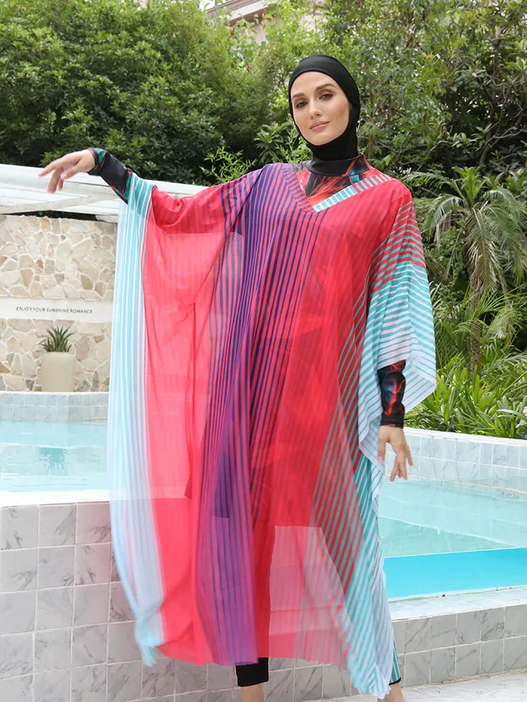 One Size Beach Wear Dress Beach Cover Ups for Women Muslim Modest Swimwear Women Shawl(Excluding the set inside)