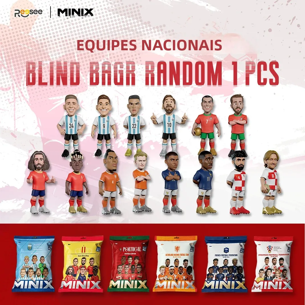MINIX National Teams Mystery Blind Bag (Escolha um Aleatório), 6 Equipes e 14 Jogadores Estrela, Presente Colecionável Esportivo, Para Fãs de Futebol