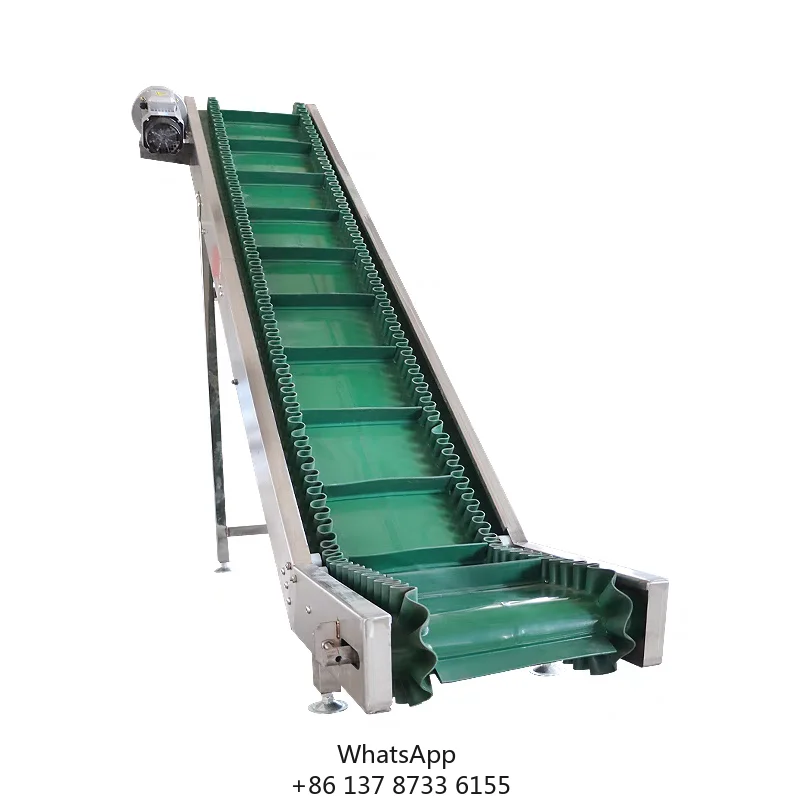 Inclined Bucket Elevator PVC Belt Conveyor Speed Adjustable Industrial Use