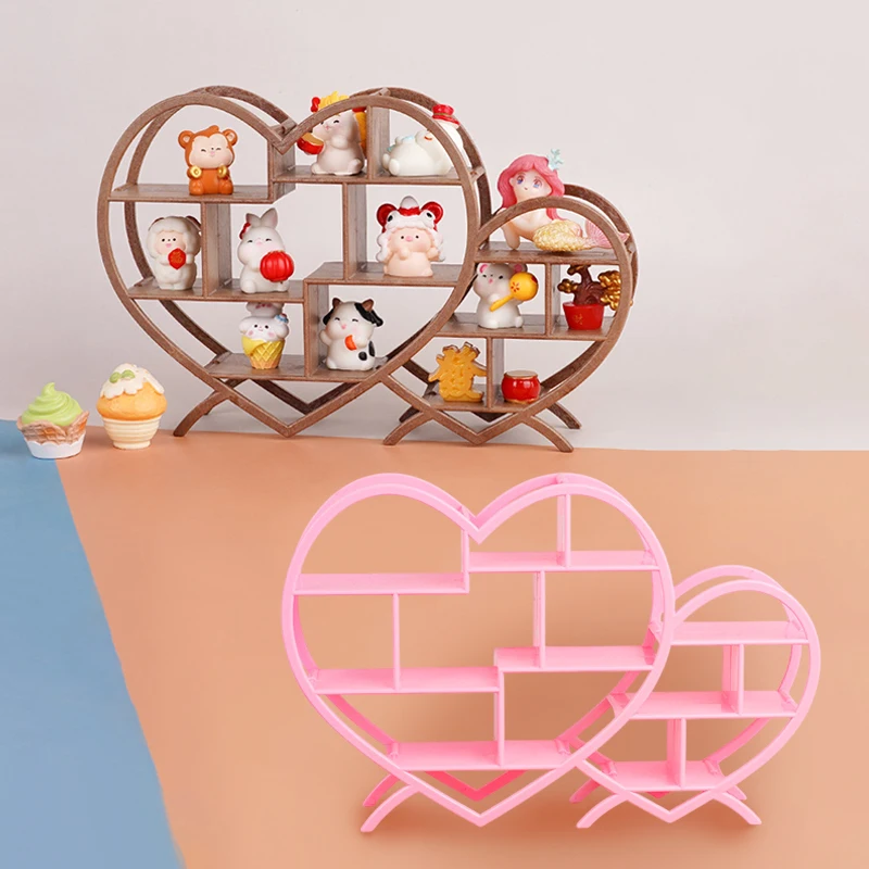 1 Buah Rak Mini Antik untuk Rumah Boneka, Ornamen Bentuk Hati, Rak Pajangan, Model Furnitur Boneka, Dekorasi Mikro untuk Adegan, Alat Peraga