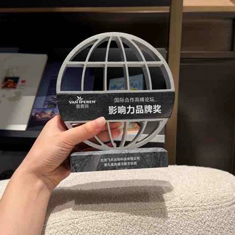 Customized High-end Metal Marble Trophy, Gold, Silver, Bronze, Commemorative Award Souvenir Circular Earth Medal Home Decor, 1Pc