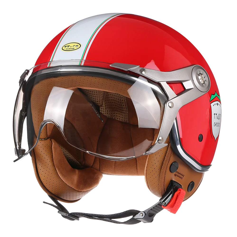 Vintage Cafe Racer Helmet Open Face Casco Moto with Face Visors Motorcycle Goggles Mask Motorcycle Helmets Bubble Lens Helmet