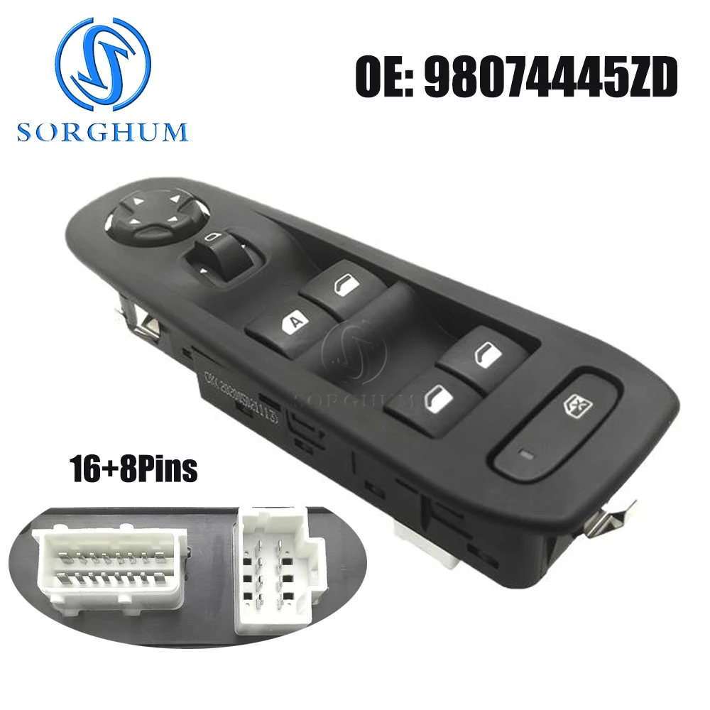 SORGHUM 98074445ZD 98087871ZD Electric Power Window Glass Lifter Control Button Regulator For Peugeot 208 301 308 408 16+8Pins