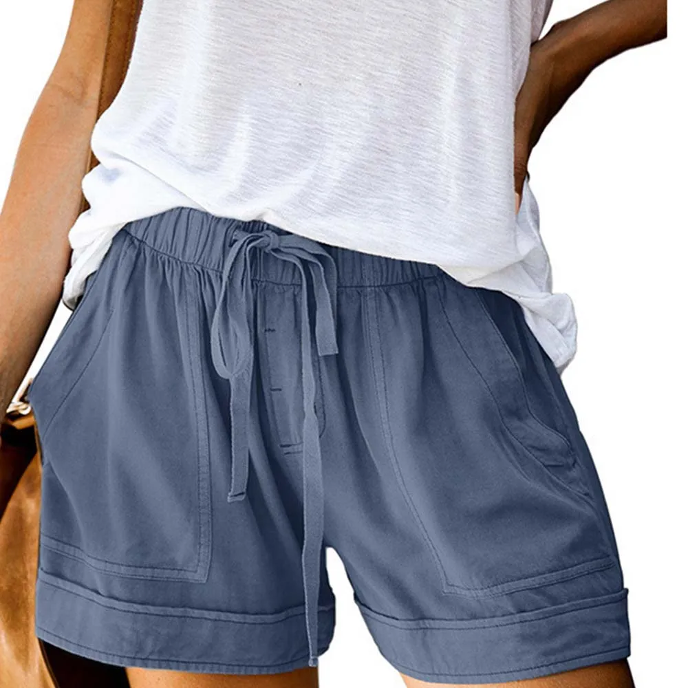 Female Casual Sweat Shorts All- Loose Solid Color Simple Design Suitable for Travel Vacation Surfing