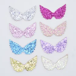 12Pcs 60*35mm Padded Glitter Fabric Patches Angel Wing Appliques for DIY Headwear Hair Clips Bow Accessories Crafts Decor