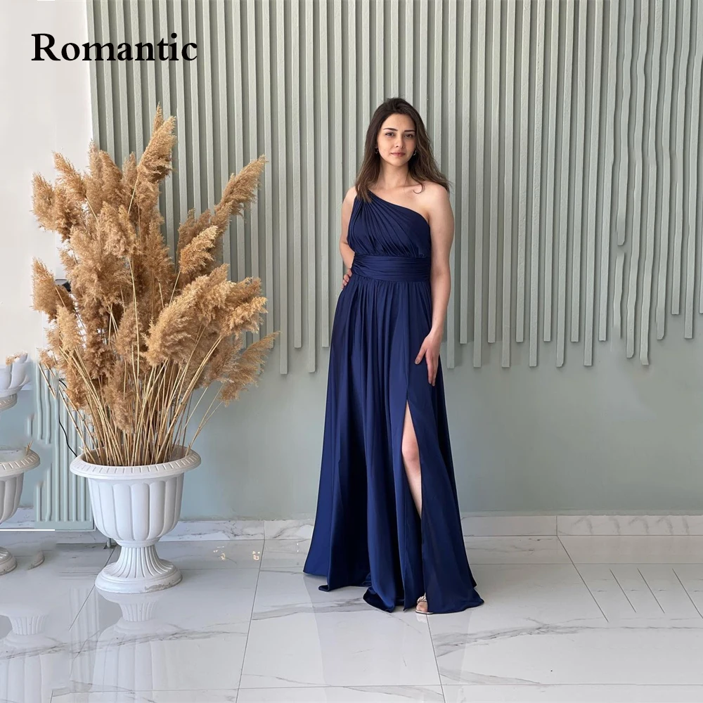 

Romantic A Line Chiffon Evening Dress One Shoulder Side High Silt Saudi Arabia Prom Dress Floor Length Women Party Recetion 2022