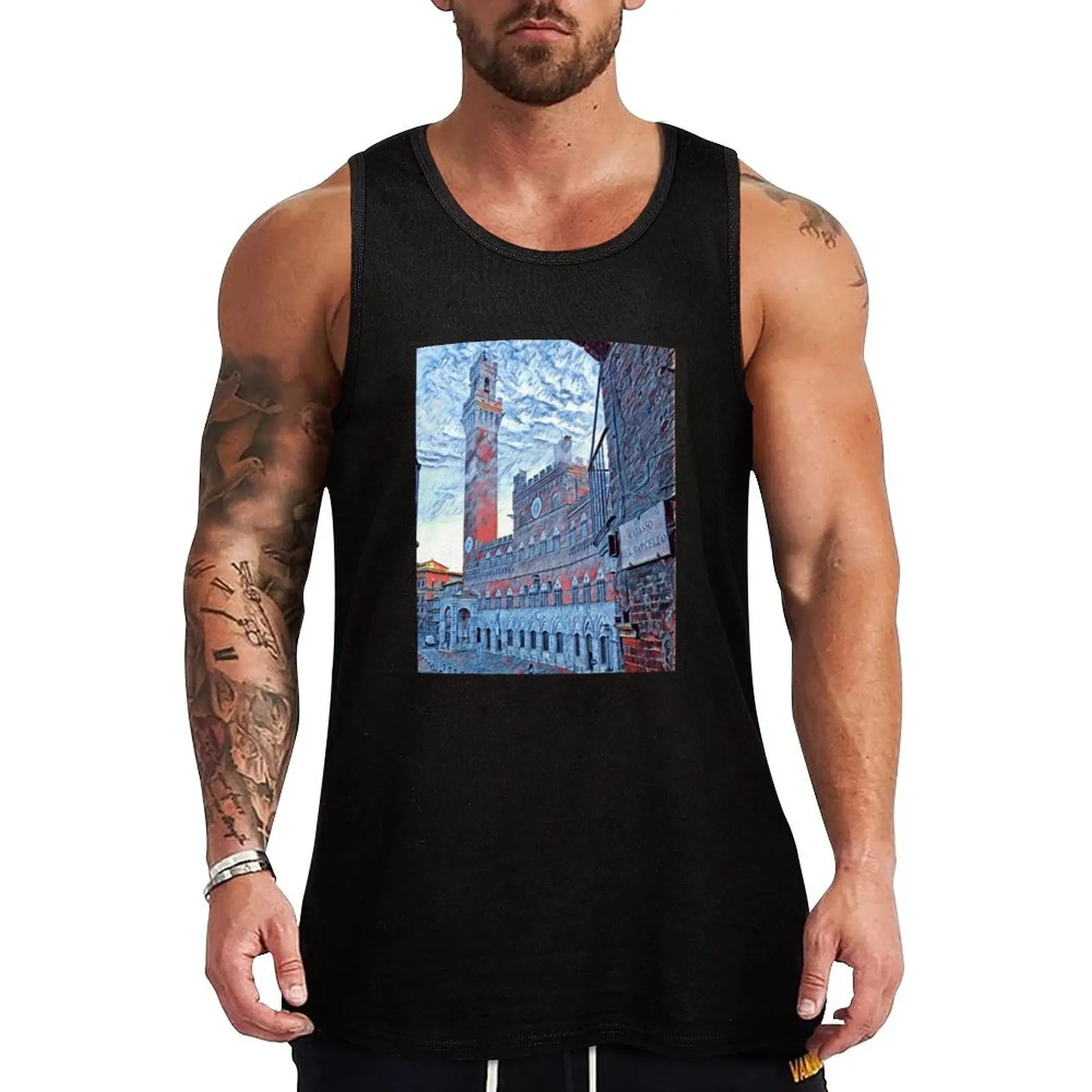 Palazzo Pubblico & Torre del Mangia, Piazza del Campo, Siena Tank Top Мужская спортивная одежда для спортзала милые топы