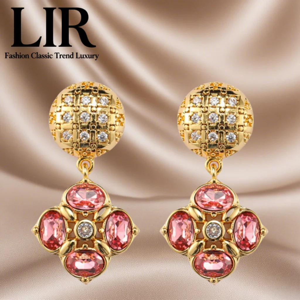 

LIR Французские винтажные серьги-лепестки: подвеска из стекла из циркона, розовая романтическая атмосфера, модные женские украшения