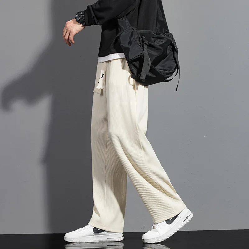 

Ice Silk Loose Men's Straight Leg Pants Summer Thin Pure Color Casual Trousers Hip Hop Sle Low Waist Long Pants for Teens